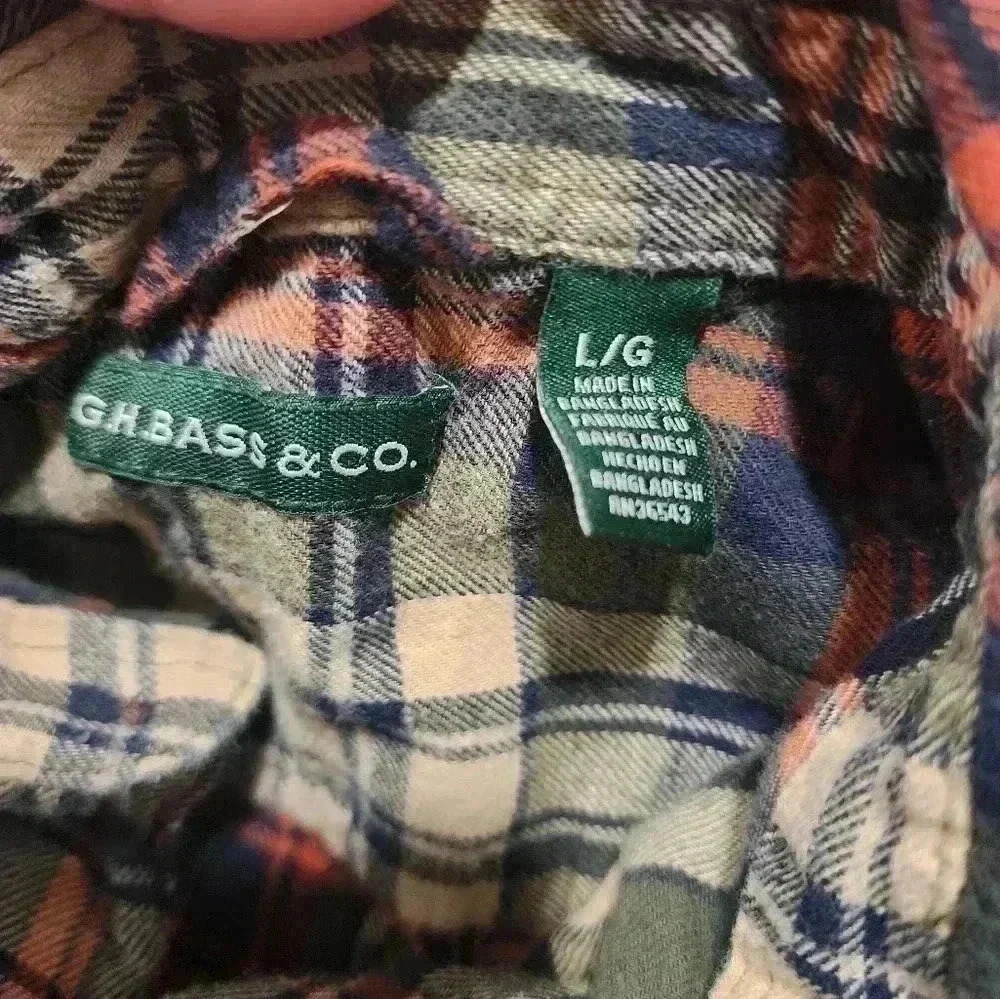 G.H. Bass & Co Green Orange Plaid Flannel Long Sleeve Button Up Shirt Mens Sz Lg - Picture 4 of 6